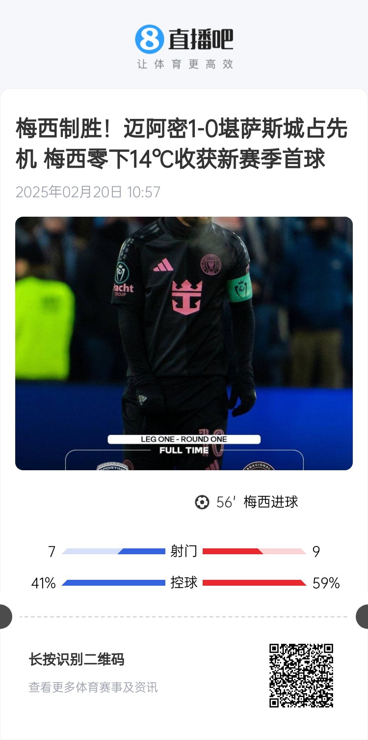  冰火兩重！梅西上一場-14℃進球，本場美職聯(lián)21°C