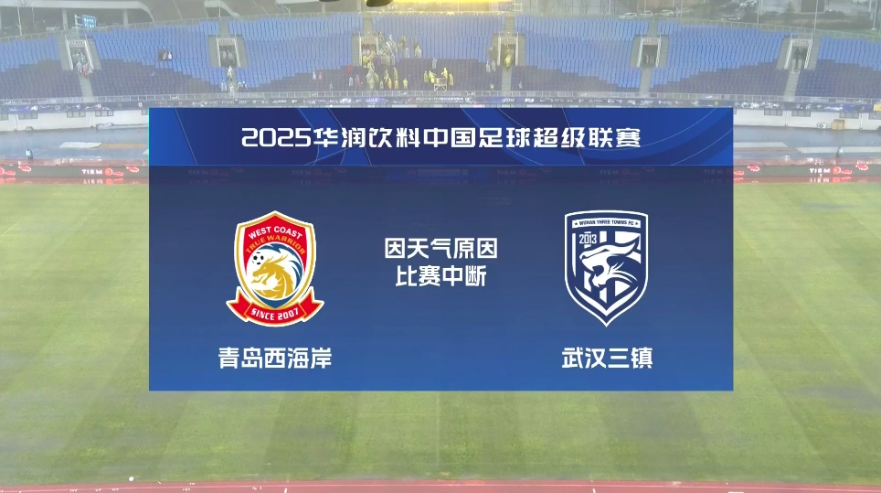  比賽延期！青島西海岸vs武漢三鎮(zhèn)進(jìn)行至18分鐘，因天氣中斷30分鐘