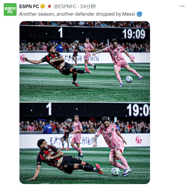  名場(chǎng)面記錄！ESPN曬照：又一個(gè)賽季，又一名后衛(wèi)被梅西扣倒