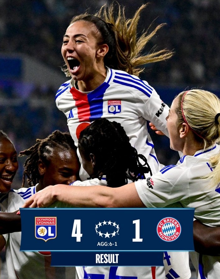  里昂女足4-1大勝拜仁女足，總比分6-1晉級女足歐冠半決賽